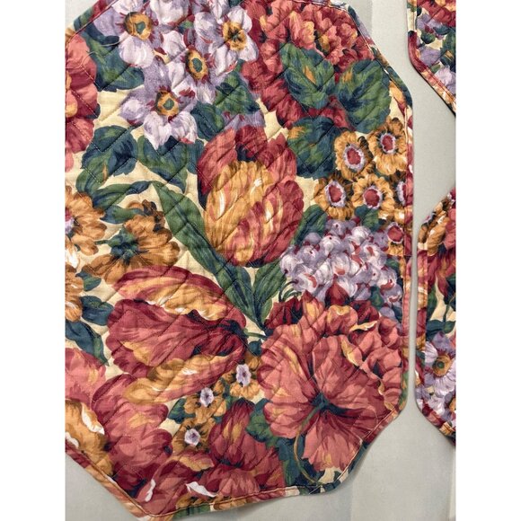 4 VTG Floral Octagon Quilted Placemats Farmhouse Cottage Country Table Top Decor - Picture 5 of 13